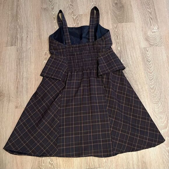 BCBGMAXAZRIA Navy Brown Plaid Apron Square Neck Asymmetrical Dress 8 M - Picture 12 of 15
